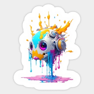 robot head dripping Sticker